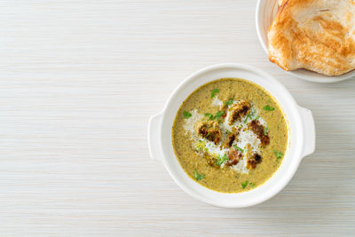 Directly above shot of food in bowl on table