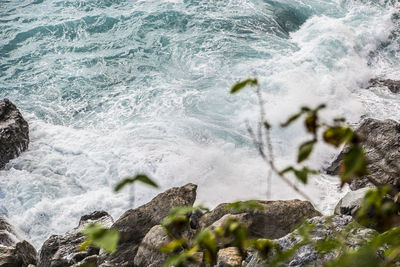 Water splashing on rocks