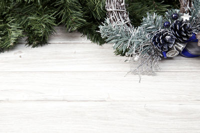 Directly above shot of christmas decorations on table