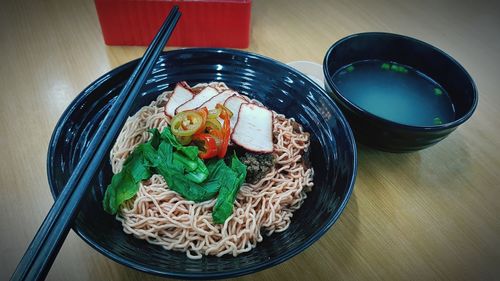 High angle view of food in bowl