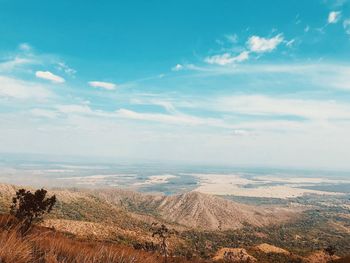 High angle view of land against sky