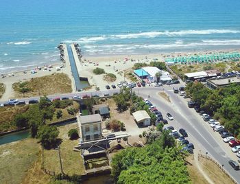 High angle view of road by sea
