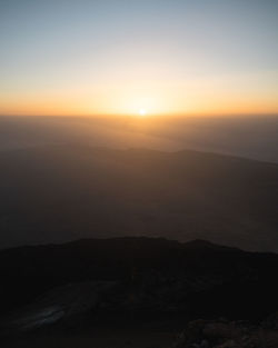 Scenic view of silhouette mountain against sky during sunset