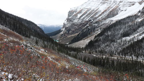 Scenic view of mountains against sky during winter