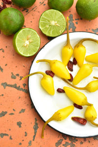 Directly above shot of chili pepper in plate on table