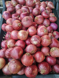 High angle view of apples for sale at market stall