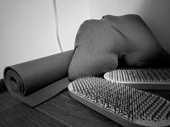 High angle view of book on table at home