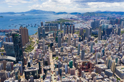 High angle view of buildings in city