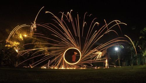 Wire wool on field at night