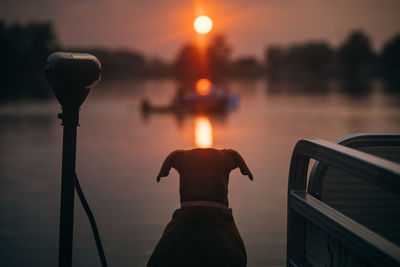 Rear view of person photographing against sky during sunset