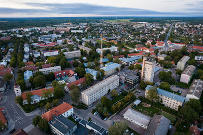 An aerial view of kuressaare city in saaremaa island during late august evening.