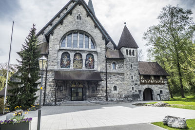 Exterior of historic building against sky