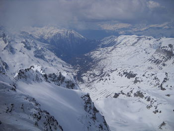 Scenic view of snowcapped mountains against sky