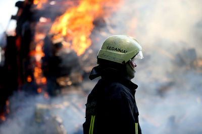 Rear view of man wearing mask