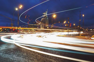 Light trails on road at night