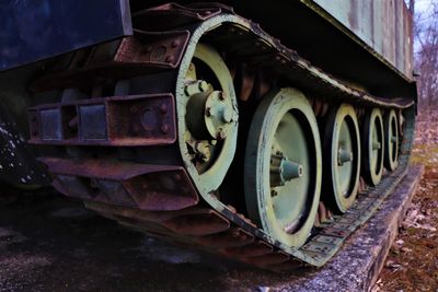 Close-up of abandoned train