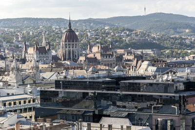 High angle view of cityscape against sky