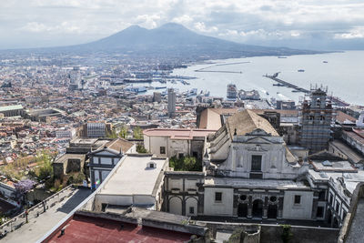 Aerial view of naples whit vesuvio in background