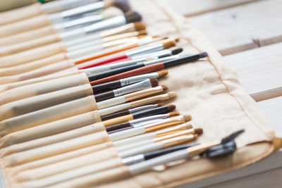 High angle view of pencils on table