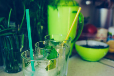 Close-up of drink in glass on table