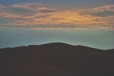 Scenic view of mountains against sky at sunset