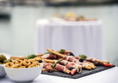 Close-up of breakfast on table