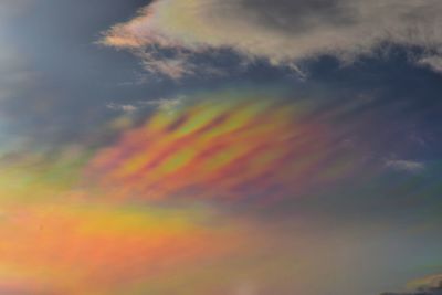 Low angle view of rainbow in sky at sunset