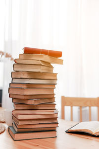 Close-up of books on table