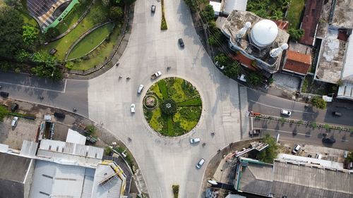 High angle view of cars on road in city