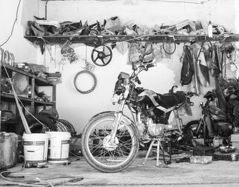 Bicycle parked against wall