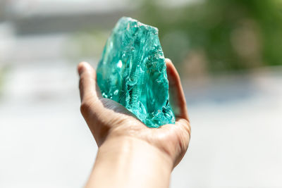 Close-up of hand holding leaf