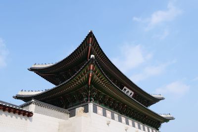 Low angle view of pagoda against sky