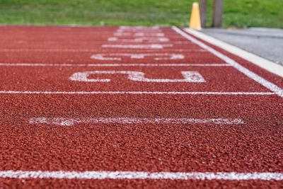 Close-up of running tracks in playground