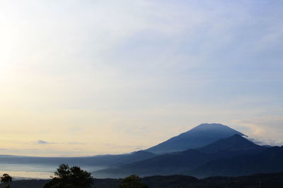 Scenic view of silhouette mountains against sky at sunset