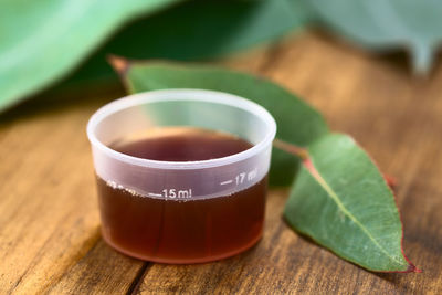 Close-up of tea cup on table