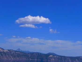 Scenic view of mountains against blue sky