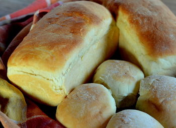 High angle view of bread and buns in basket