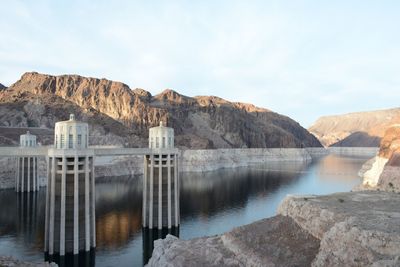 Scenic view of dam against sky