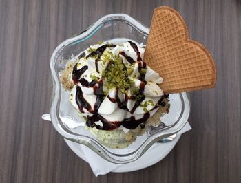 High angle view of ice cream on plate