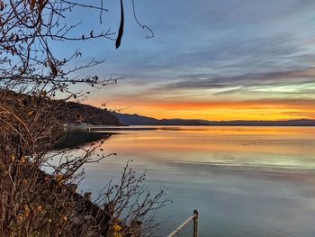 Scenic view of lake against sky during sunset