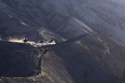 High angle view of snowcapped mountains