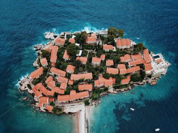 High angle view of swimming pool by building