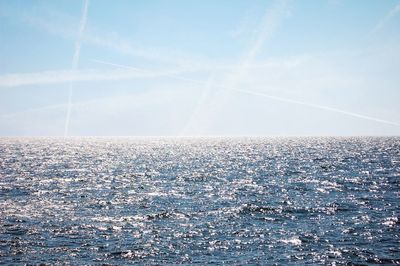 Scenic view of sea against blue sky