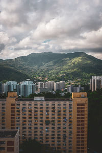 High angle view of buildings in city