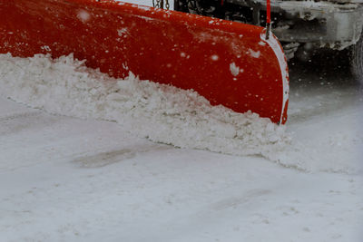 Close-up of snow on road