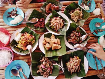 High angle view of food on table