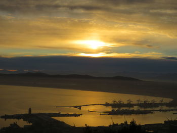 Scenic view of silhouette mountains against sky during sunset