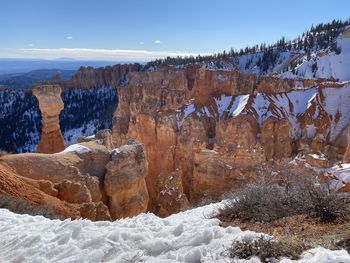 Panoramic view of snow covered mountain against sky