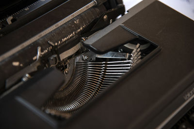 High angle view of old piano