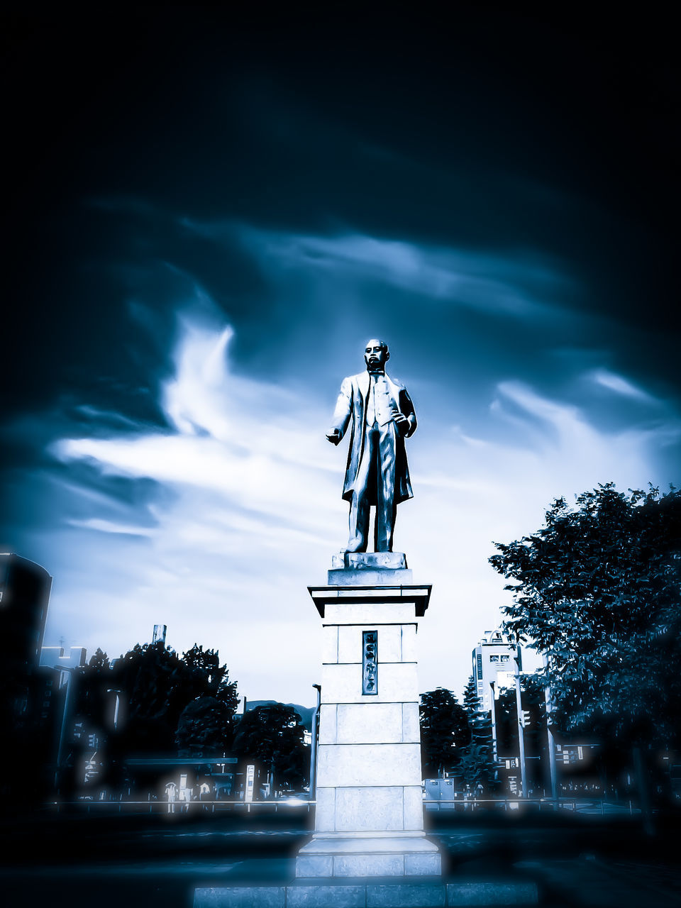 sculpture, sky, statue, cloud - sky, human representation, art and craft, representation, architecture, low angle view, female likeness, nature, no people, memorial, male likeness, travel destinations, tree, plant, travel, history, monument, outdoors, ominous, neo-classical